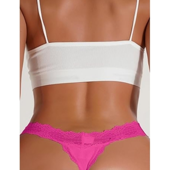 💋Sexy Panties Floral Lace Cut Out Thongs Mid Waist Underwear Hot Pink - Picture 5 of 7